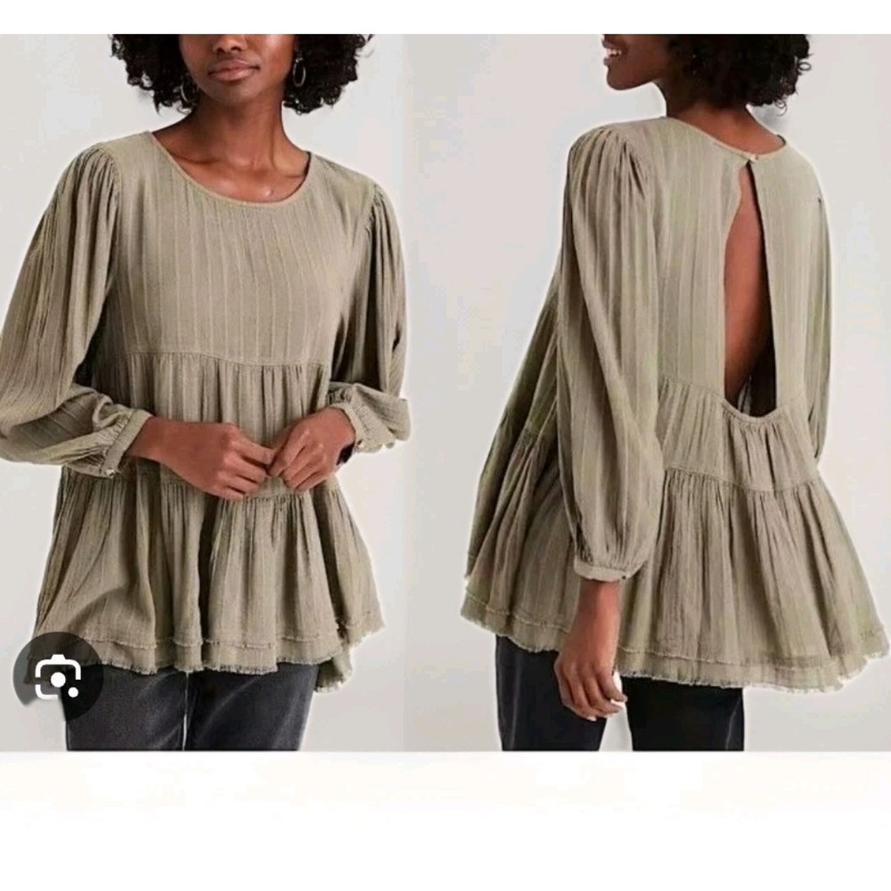 American Eagle Olive Green Tiered Babydoll Long‎ Sleeve Size XL Oversized Top